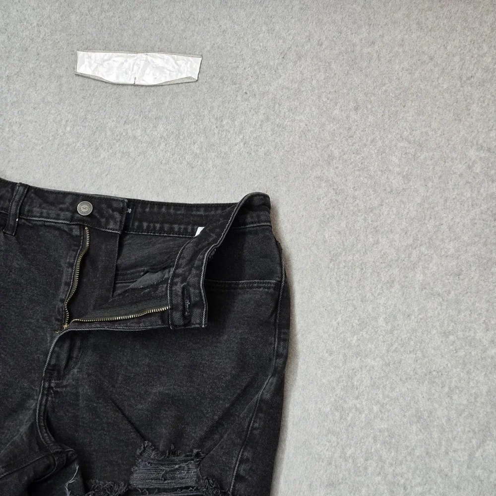 Hollister Women Shorts 10 W30 Black Denim Ultra High-Rise Mom Short Grunge